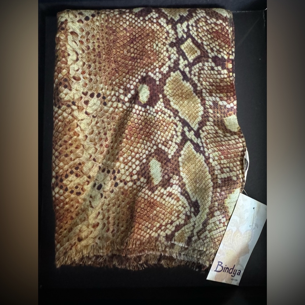 NWT brown snake print scarf cashmere silk blend